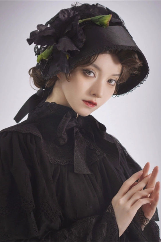 Black Iris Lolita Hat and Head Veil