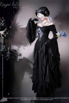 LingXi Black Iris Embroidery Gothic Lolita Dress, Lace Cape, Overskirt and Necklace