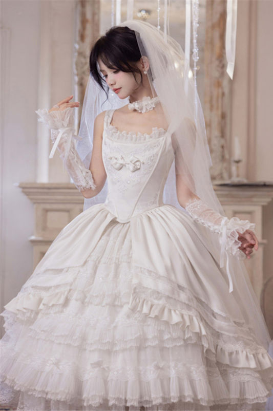 The Rose Covenant Embroidery Lolita Dress, Underskirt, Headdress and Hand Cuffs