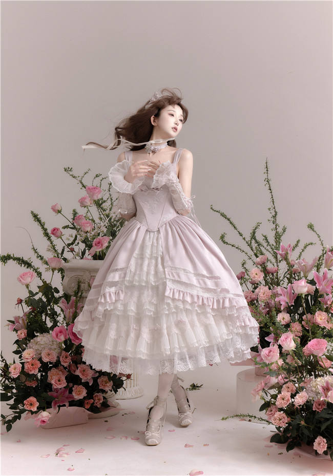 The Rose Covenant Embroidery Lolita Dress, Underskirt, Headdress and Hand Cuffs