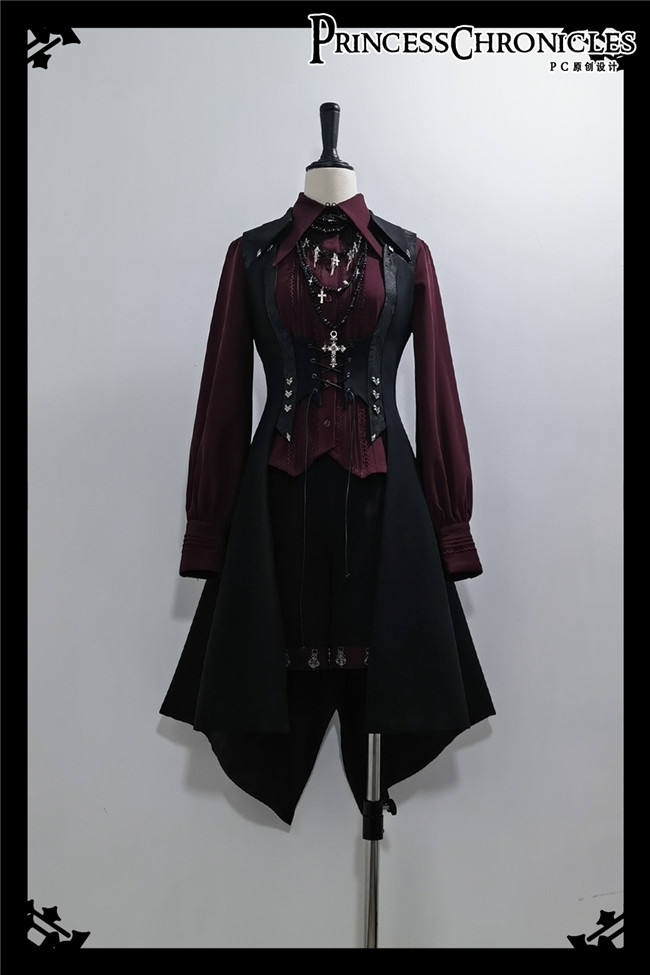 Princess Chronicles Red and Black Vintage Ouji Fashion Blouse,  Vest and Short Pants