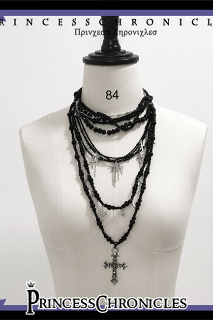 Princess Chronicles Red and Black Multiple Layer Cross Necklace Ouji Fashion