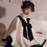 Black and White Camellias Winter Lolita Cape Coat