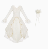Withpuji White Tea Beige Irregular Dress and Fishbone Corset