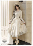 Withpuji White Tea Beige Irregular Dress and Fishbone Corset