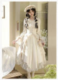 Withpuji White Tea Beige Irregular Dress and Fishbone Corset