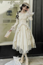 Withpuji White Tea Beige Irregular Dress and Fishbone Corset