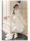 Withpuji White Tea Beige Irregular Dress and Fishbone Corset