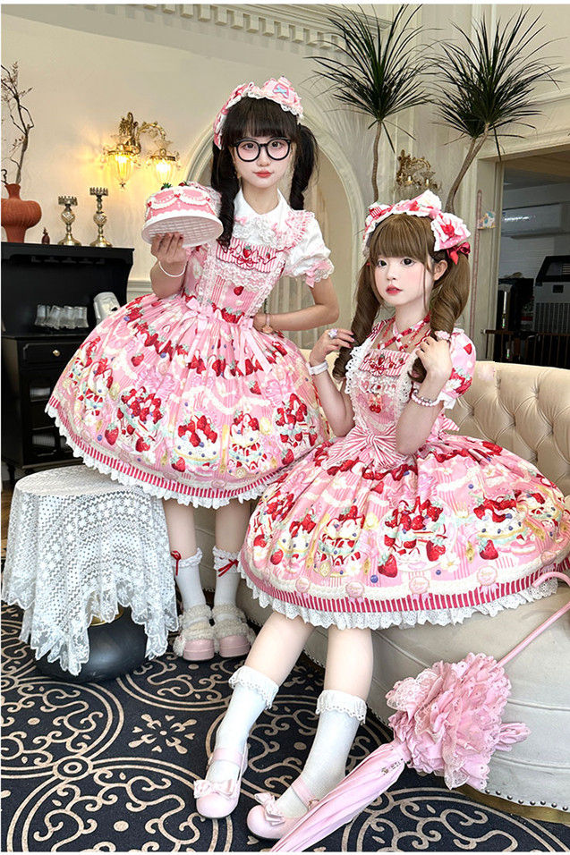Antique Cat Stripe Strawberry Lolita Dress and Blouse