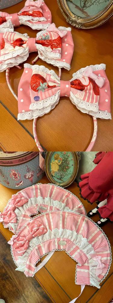 Antique Cat Stripe Strawberry Lolita Dress and Blouse