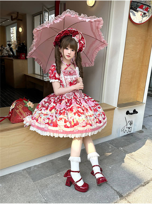 Antique Cat Stripe Strawberry Lolita Dress and Blouse