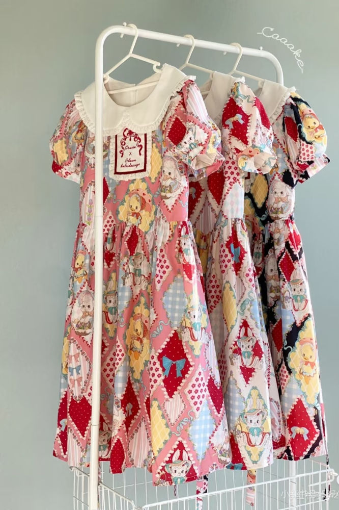 Showa Kaleidoscope Lolita One Piece, Salopette and Skirt