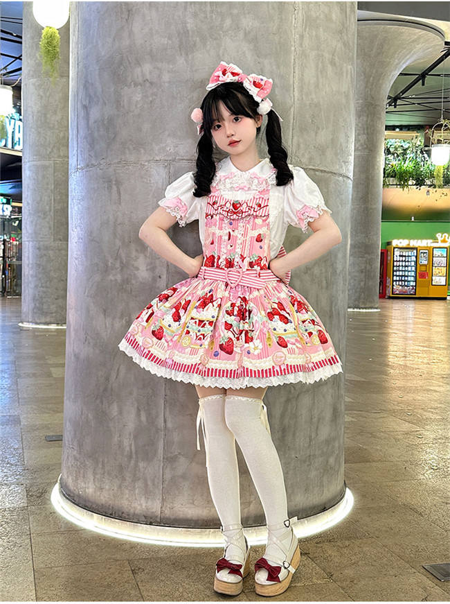 Antique Cat Stripe Strawberry Lolita Dress and Blouse