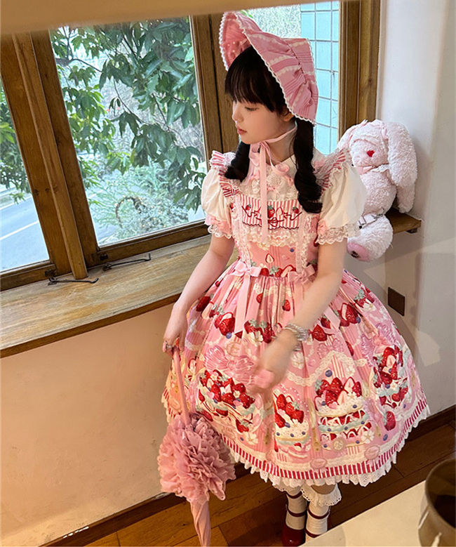 Antique Cat Stripe Strawberry Lolita Dress and Blouse