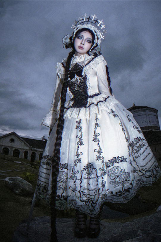 Aurora Borealis Mangata Moon Shadow Heavy Embroidery Lolita Dress and Headdress -My Lolita Dress Aurora Borealis Mangata Moon Shadow Heavy Embroidery Lolita Dress and Headdress -My Lolita Dress