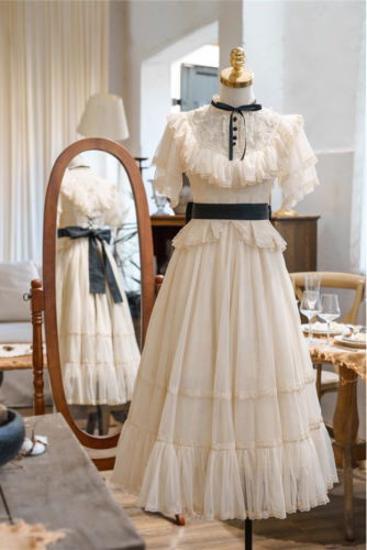 Button Bear Edward Collar Summer Classic Lolita Dress, Hat and Headband