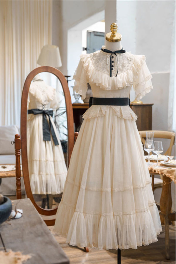 Button Bear Edward Collar Summer Classic Lolita Dress, Hat and Headband