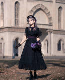 Button Bear Edward Collar Summer Classic Lolita Dress, Hat and Headband