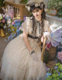 Button Bear Edward Collar Summer Classic Lolita Dress, Hat and Headband