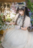 Button Bear Edward Collar Summer Classic Lolita Dress, Hat and Headband