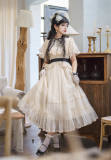 Button Bear Edward Collar Summer Classic Lolita Dress, Hat and Headband