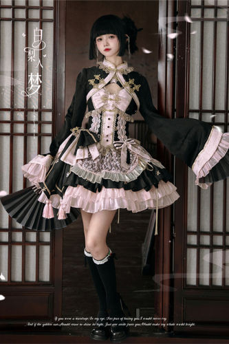 White Peach Blossoms Qi Lolita Dress, Bolero and Bun Side Clips