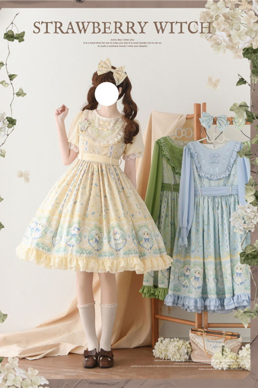 Strawberry Witch Kitten in the Lily of Valley Lolita Dress