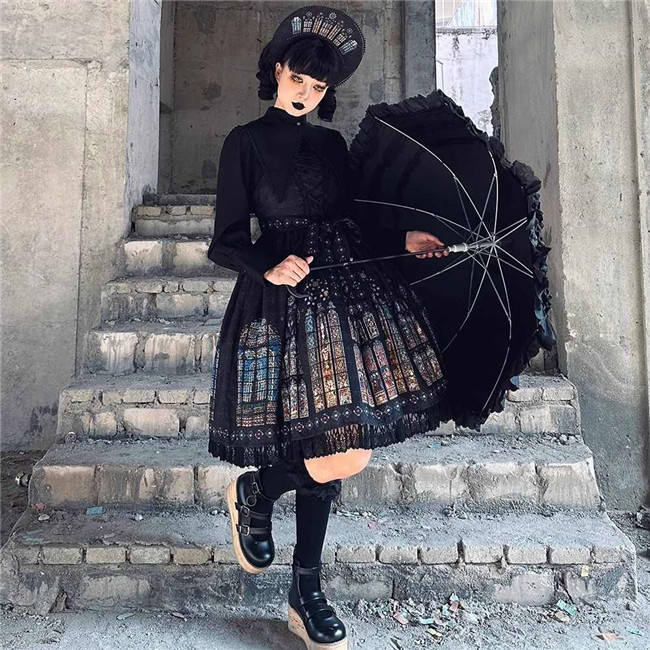 The Holy Cross Stained Glass Window Gothic Lolita Jumper Dress