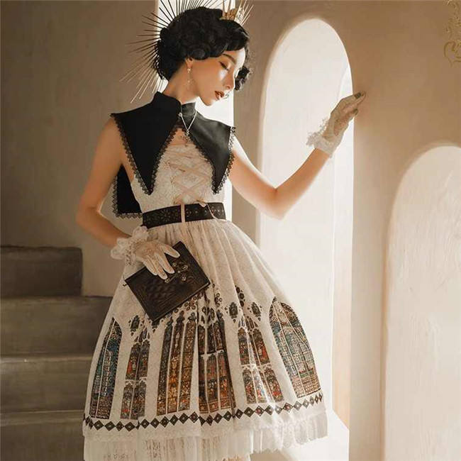 The Holy Cross Stained Glass Window Gothic Lolita Jumper Dress