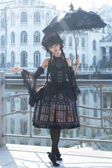 The Holy Cross Stained Glass Window Gothic Lolita Jumper Dress