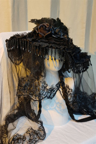 Handmade Widow Hat Black Gothic Top Hat