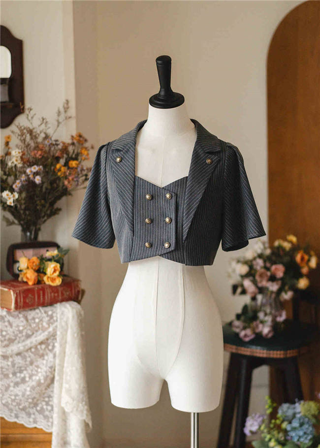 Forest Wardrobe Forest Letterhead Stripe Lolita Skirt, Coat and Blouse