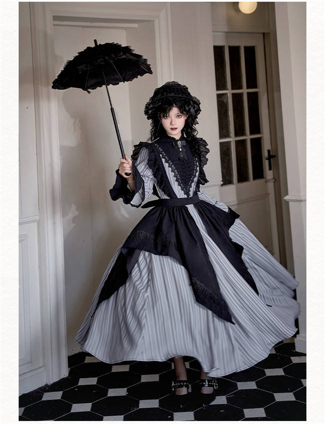 Withpuji Stripe Gothic Lolita Dress and Apron