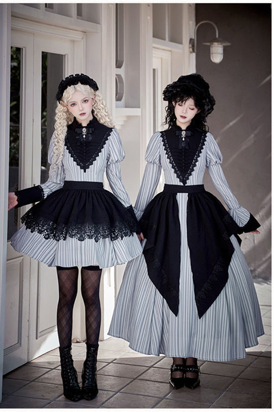 Withpuji Stripe Gothic Lolita Dress and Apron