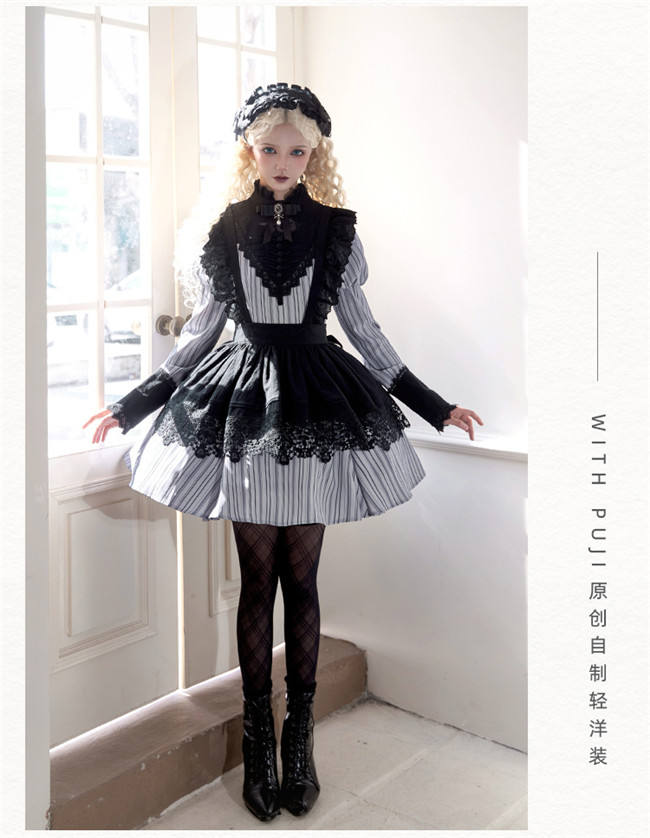 Withpuji Stripe Gothic Lolita Dress and Apron