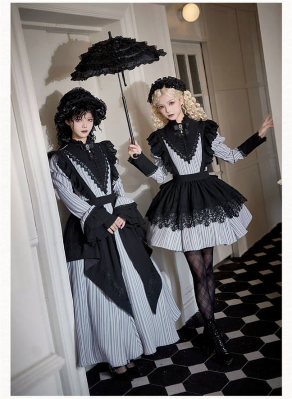 Withpuji Stripe Gothic Lolita Dress and Apron