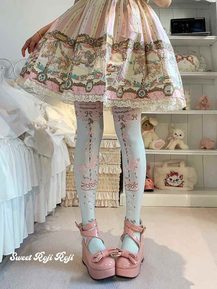 Roji Bowknots and Horse Printed Lolita Tights