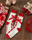 Roji Red White Cotton Lolita Short Socks