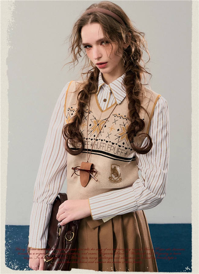 Kyouko & Harry Potter Collaborated Stripe Long Sleeves Blouse and Pleated Skirt Harry Potter Clothes