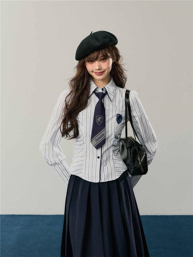 Kyouko & Harry Potter Collaborated Stripe Long Sleeves Blouse and Pleated Skirt Harry Potter Clothes