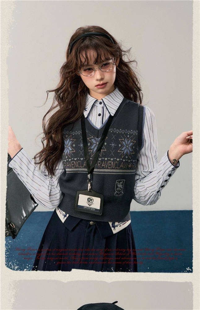 Kyouko & Harry Potter Collaborated Stripe Long Sleeves Blouse and Pleated Skirt Harry Potter Clothes