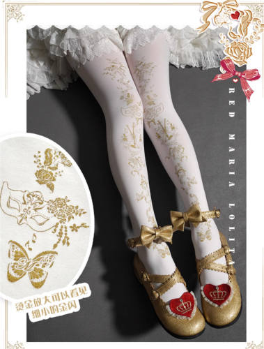 Red Maria Soul Movement Gold Stamping Lolita Tights