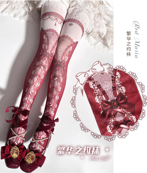 Red Maria Ribbon Bowknot Lolita Tights