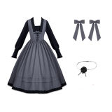 Withpuji Gray Black Fake Two Pieces Lolita Dress