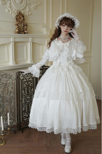 Withpuji Cherish White Lolita Dress, Underskirt, Tailing and Accessories