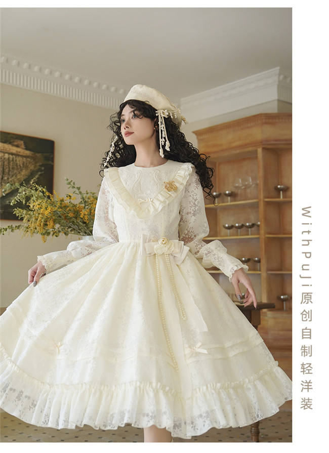 Withpuji Harp Embroidery Classic Lolita Dress and Capelet