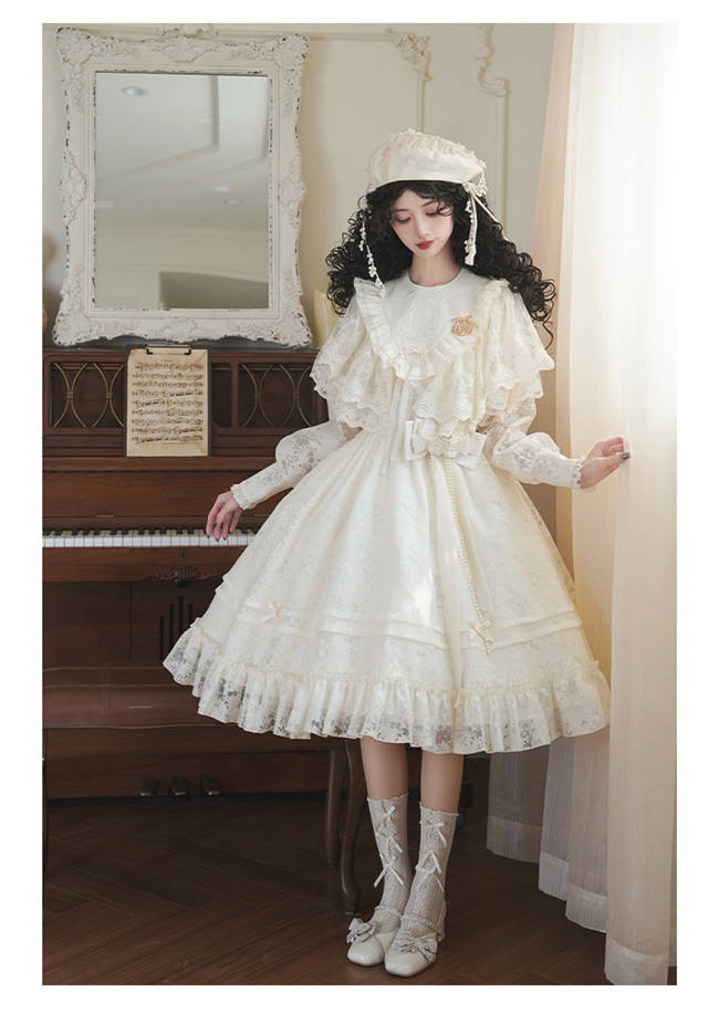Withpuji Harp Embroidery Classic Lolita Dress and Capelet