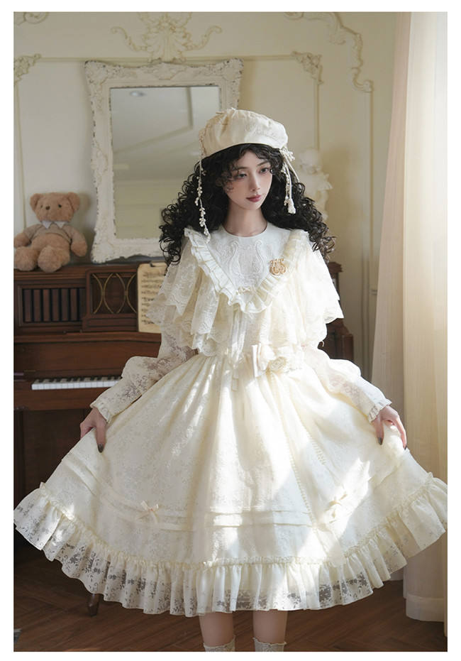 Withpuji Harp Embroidery Classic Lolita Dress and Capelet