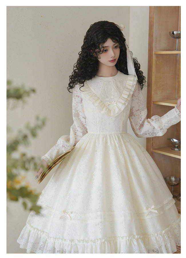 Withpuji Harp Embroidery Classic Lolita Dress and Capelet