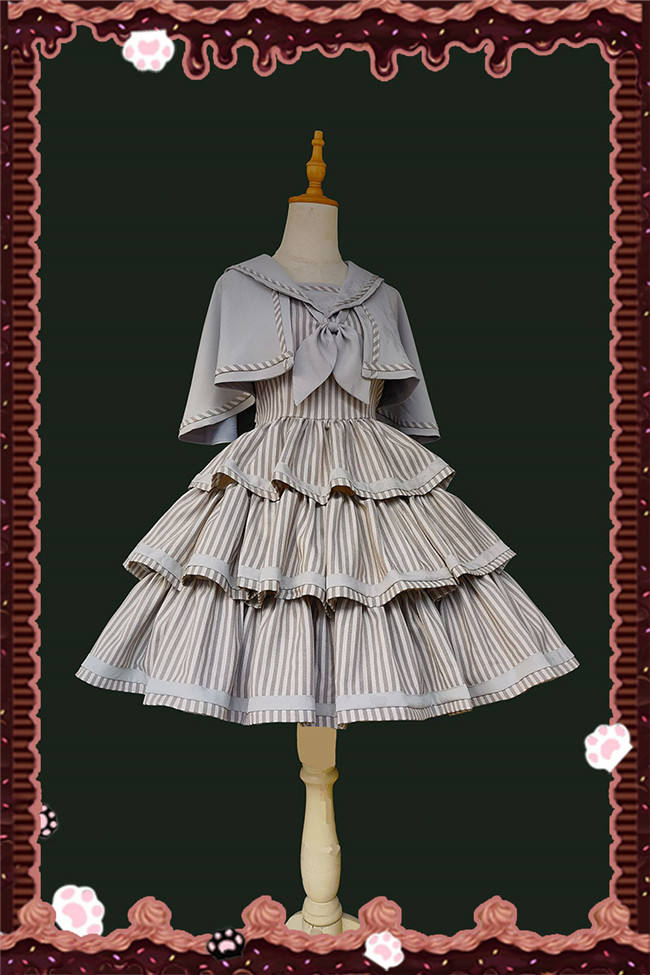 Infanta Stripe Tiered Lolita Jumper Dress, Cape and Blouse